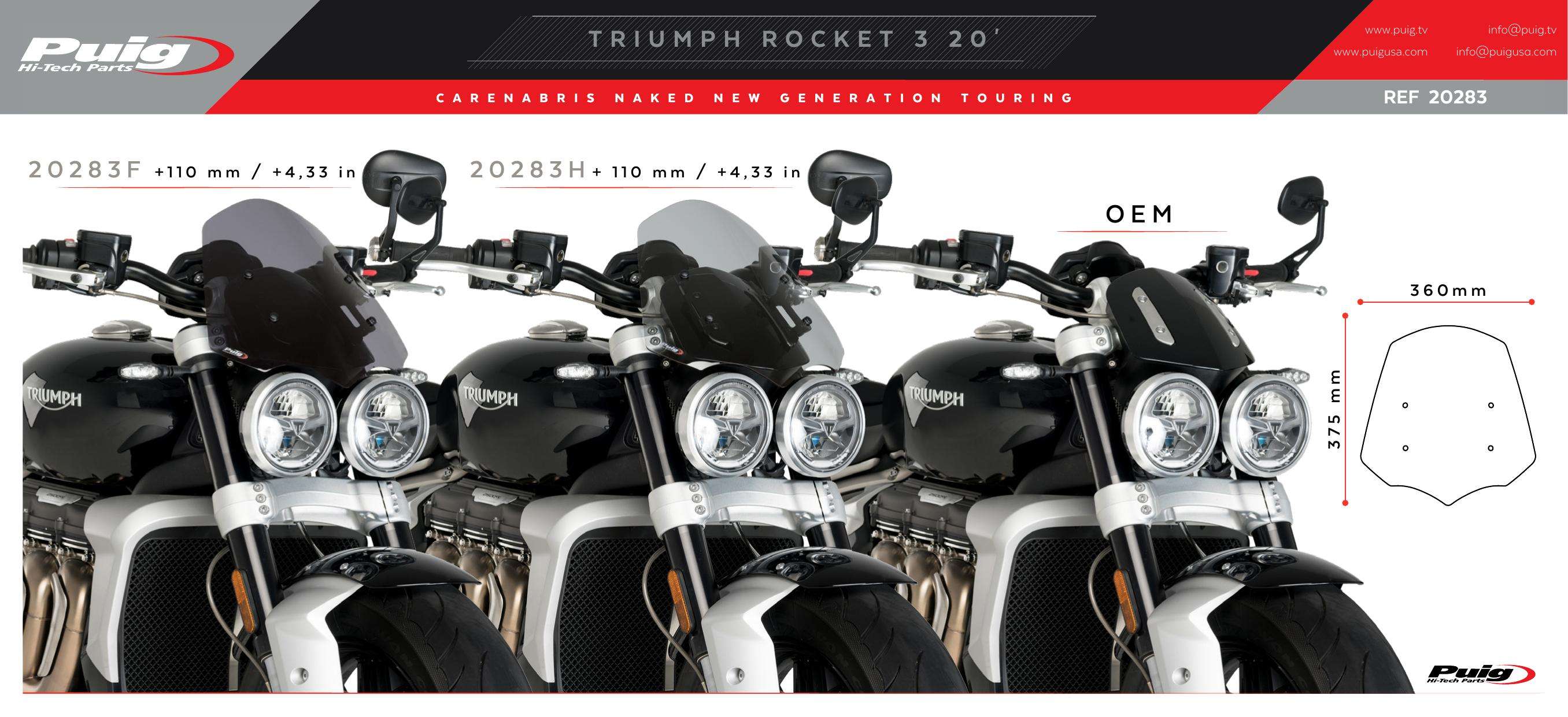 Puig 20283H NEW GENERATION WINDSHIELD TOURING [SMOKE] TRIUMPH ROCKET 3R (20-23) ROCKET 3GT (22-23) プーチ スクリーン カウル New Generation Touring - Puig Hi-Tech Parts