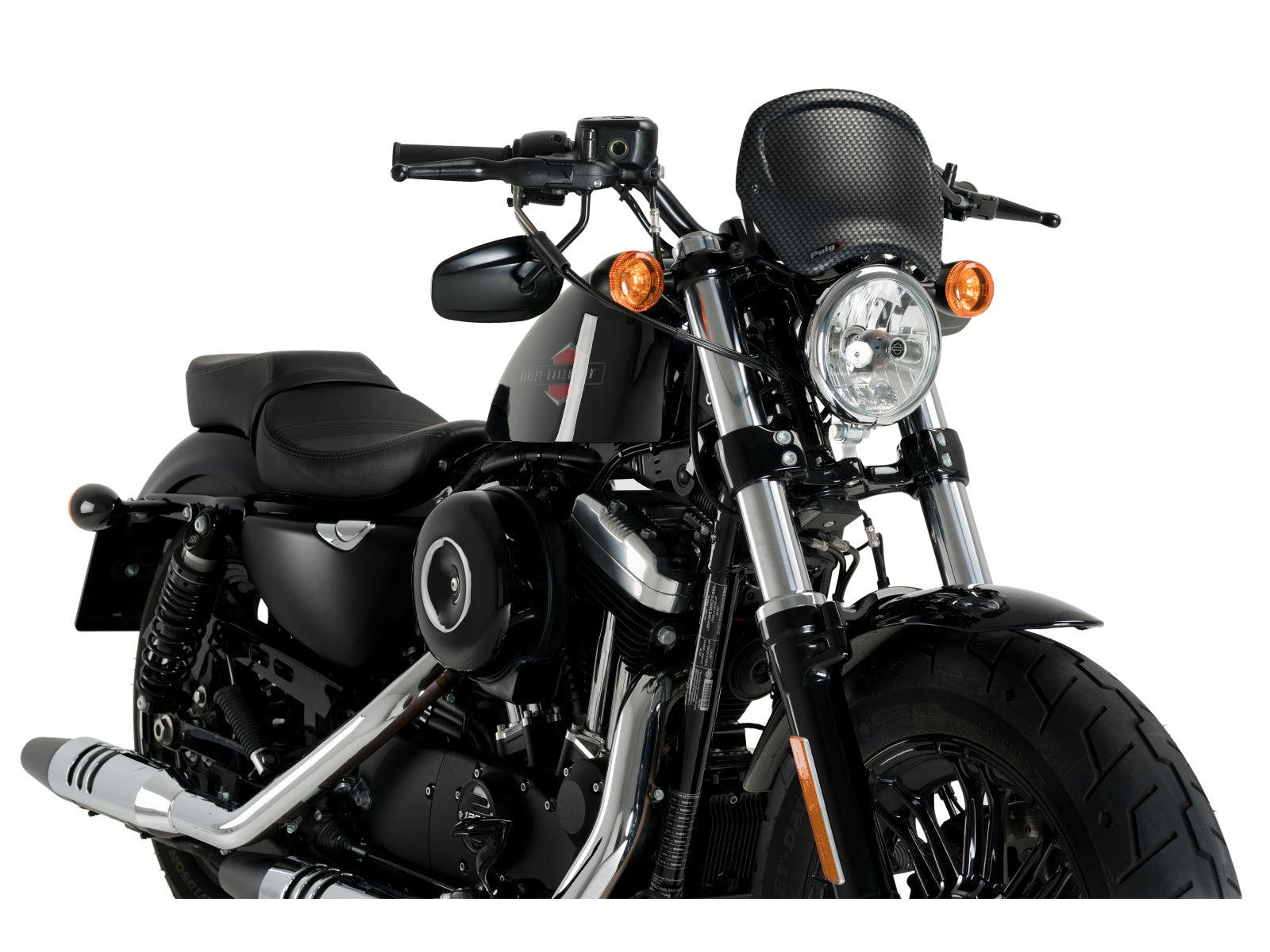 Puig Retro Fly Screen In Matt Black for Harley Davidson Sportster Forty Eight XL1200X (15-20)
