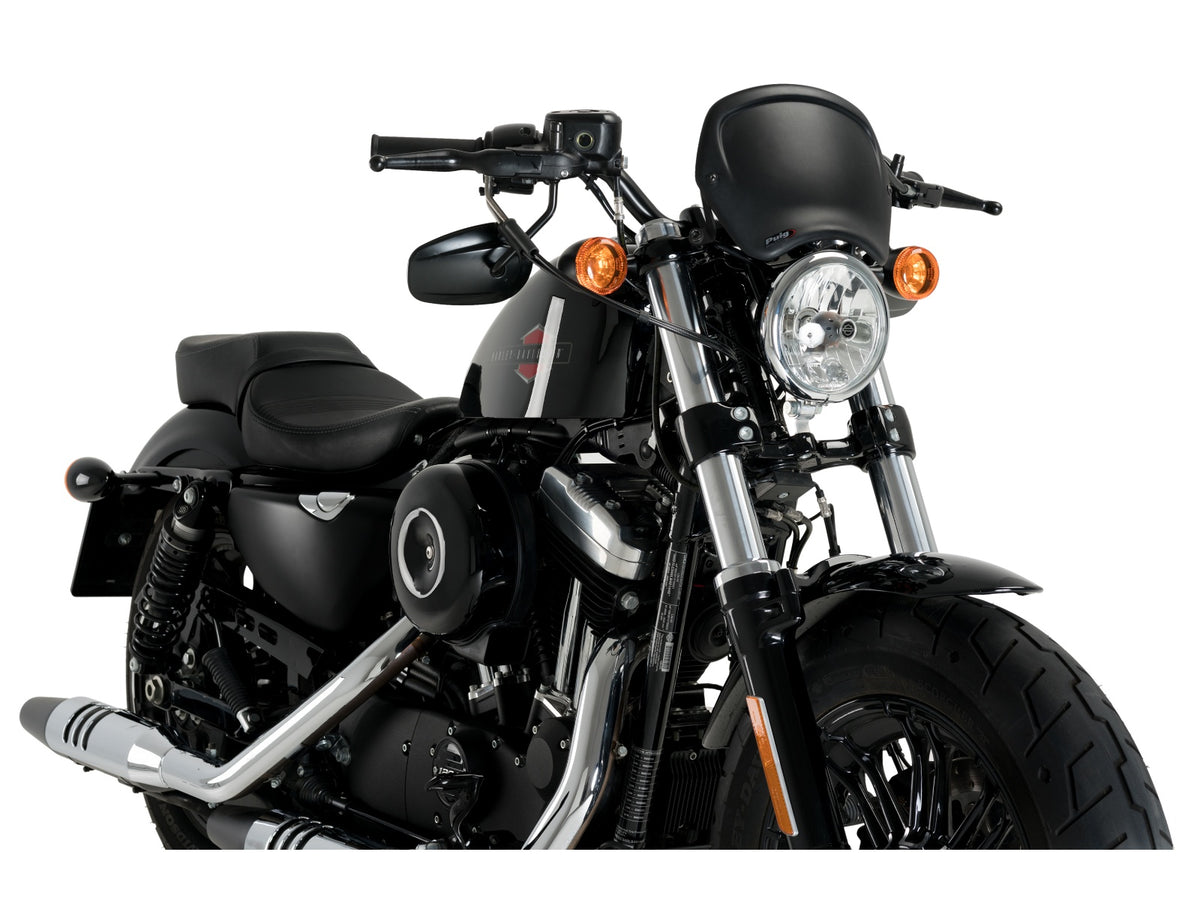 Puig Retro Fly Screen In Matt Black for Harley Davidson Sportster Forty Eight XL1200X (15-20)