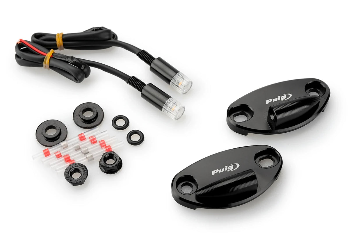 Puig Mirror Blanking Plates with Tab LED Indicators for Kawasaki Ninja ZX-10R (16-26)