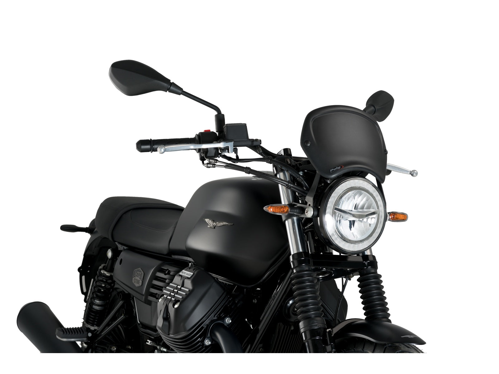Puig Retro Fly Screen In Matt Black for Moto Guzzi V7 Stone (17-22)