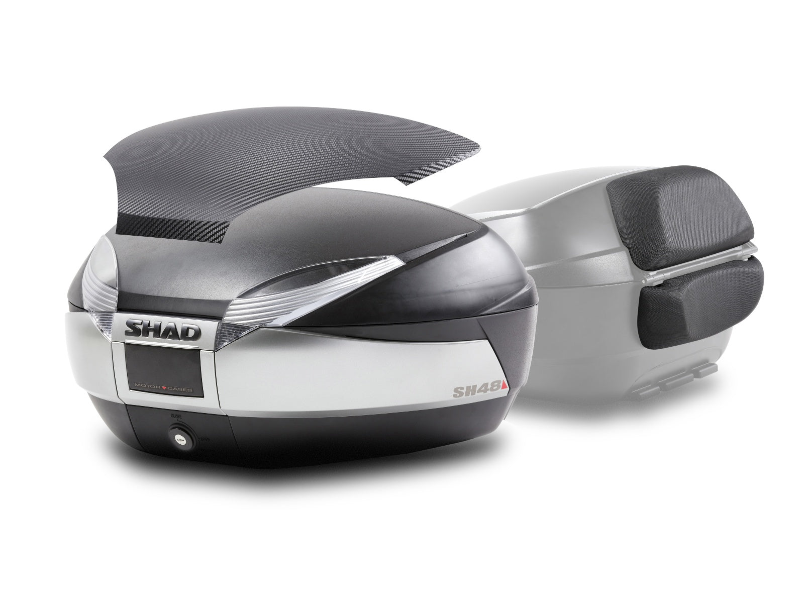 SHAD SH48 Top Box - Titanium - Backrest and Carbon Cover - 48 Litres