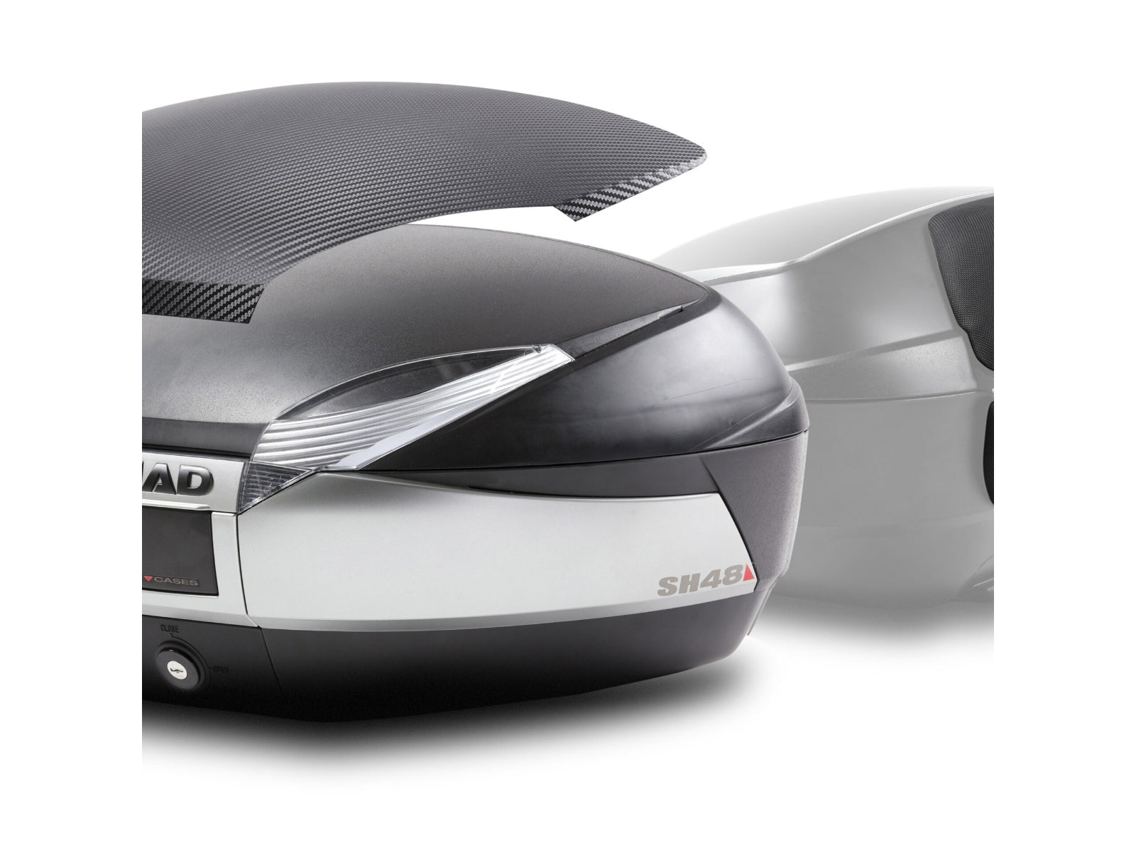 SHAD SH48 Top Box - Titanium - Backrest and Carbon Cover - 48 Litres