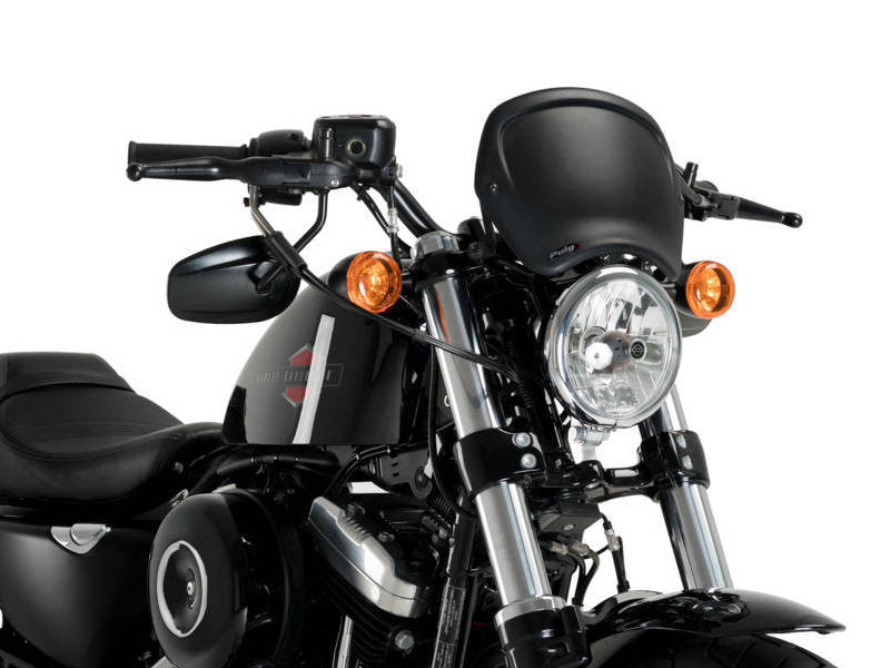Puig Retro Fly Screen In Matt Black for Harley Davidson Sportster Forty Eight XL1200X (15-20)