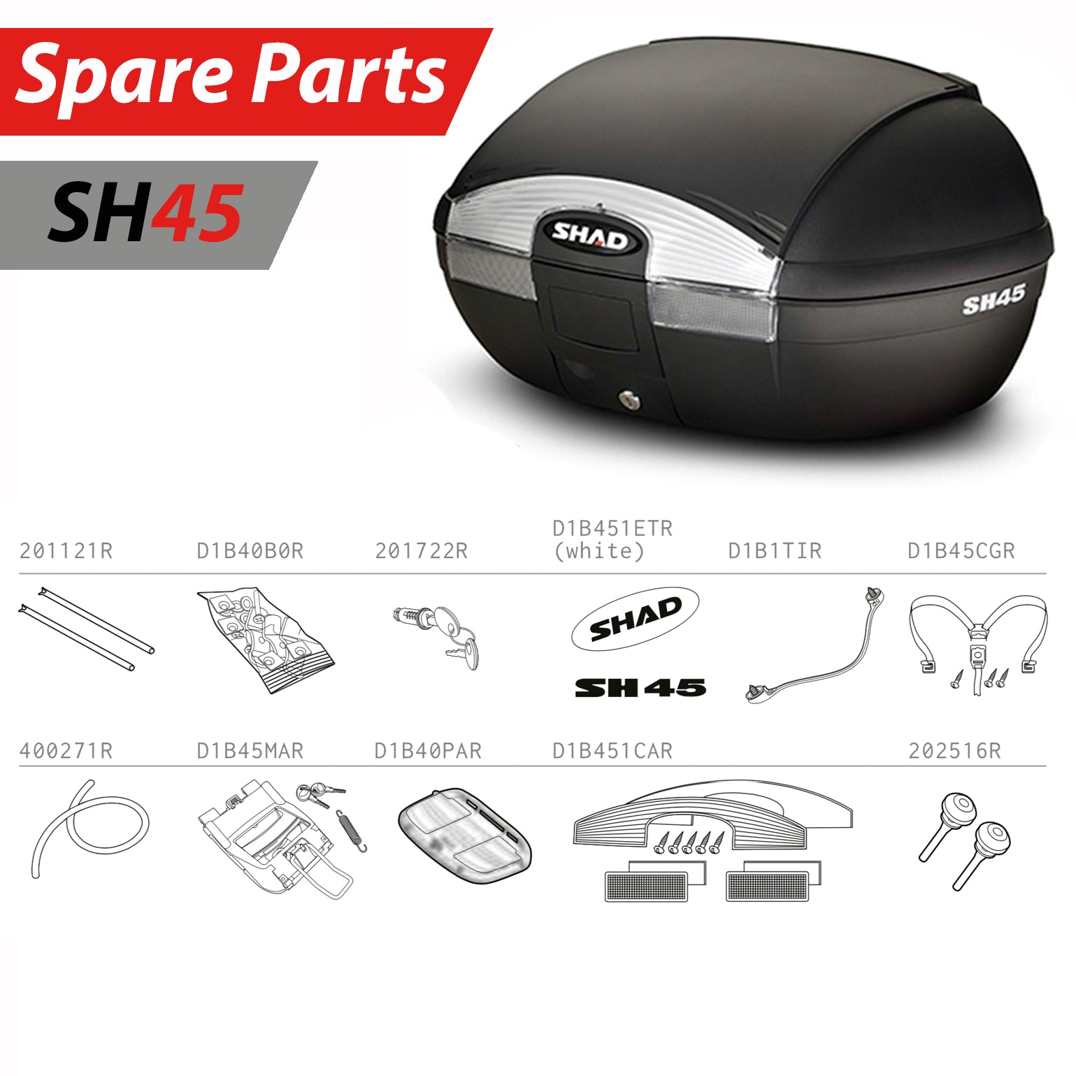 SHAD SH45 Top Box Spare Parts