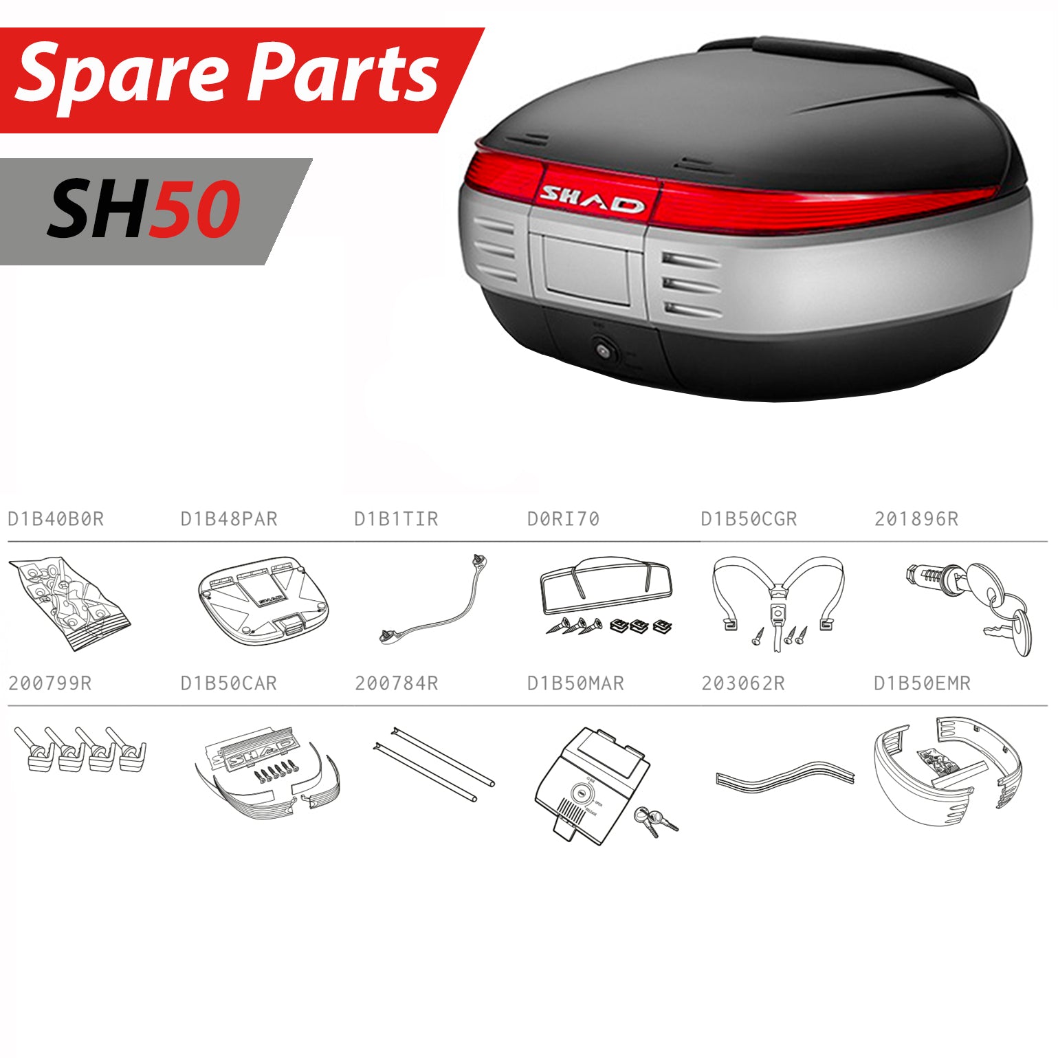 SHAD SH50 Top Box Spare Parts